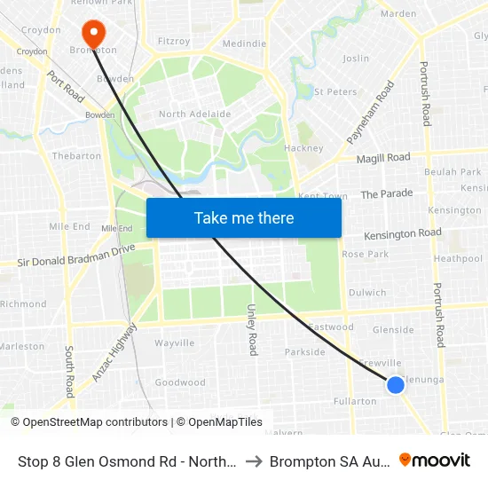 Stop 8 Glen Osmond Rd - North East side to Brompton SA Australia map