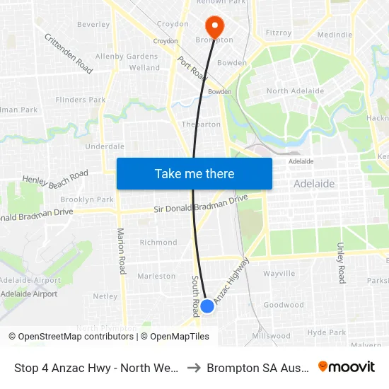 Stop 4 Anzac Hwy - North West side to Brompton SA Australia map