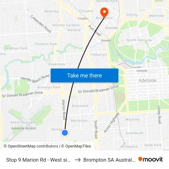 Stop 9 Marion Rd - West side to Brompton SA Australia map