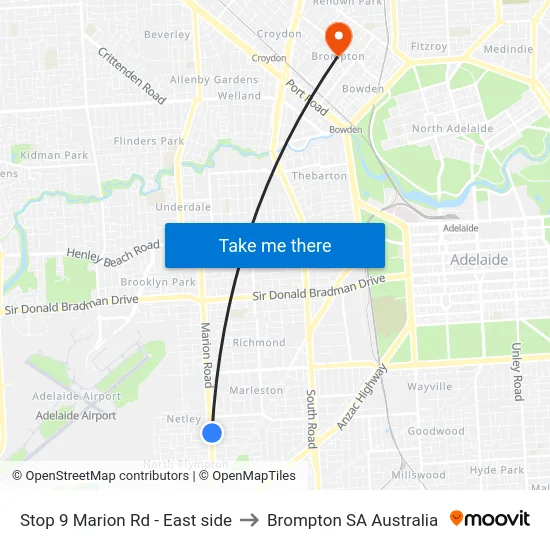 Stop 9 Marion Rd - East side to Brompton SA Australia map