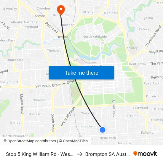 Stop 5 King William Rd - West side to Brompton SA Australia map