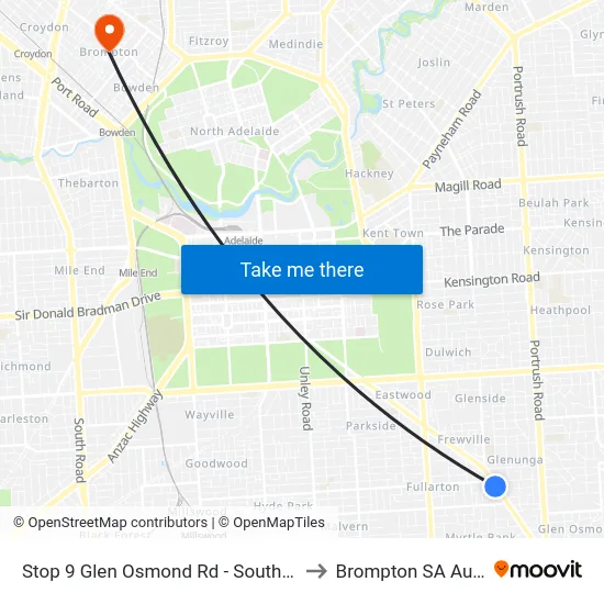Stop 9 Glen Osmond Rd - South West side to Brompton SA Australia map
