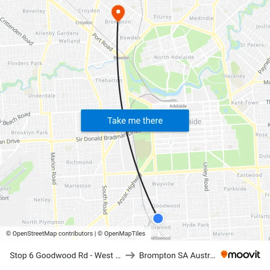 Stop 6 Goodwood Rd - West side to Brompton SA Australia map