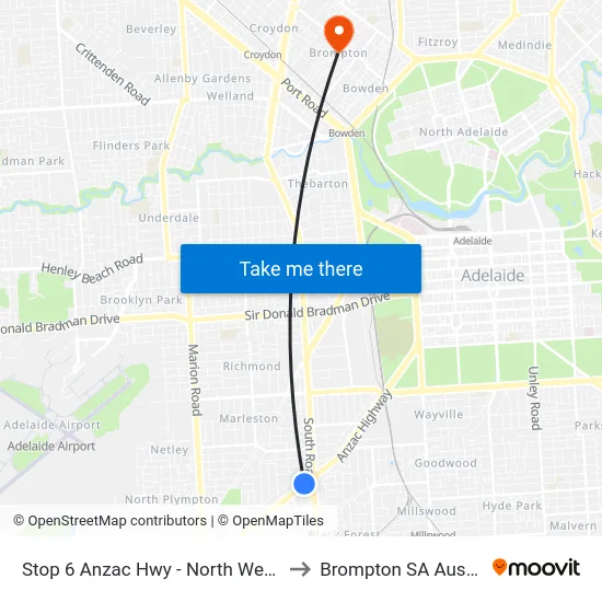 Stop 6 Anzac Hwy - North West side to Brompton SA Australia map