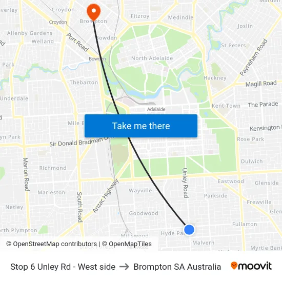 Stop 6 Unley Rd - West side to Brompton SA Australia map