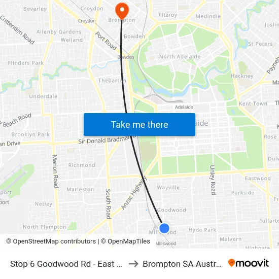 Stop 6 Goodwood Rd - East side to Brompton SA Australia map