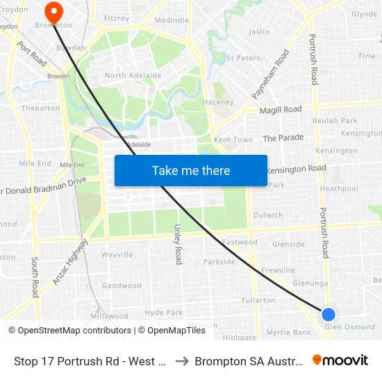 Stop 17 Portrush Rd - West side to Brompton SA Australia map