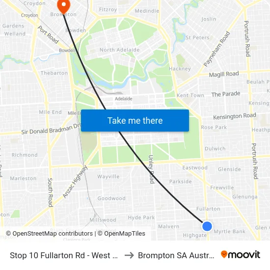 Stop 10 Fullarton Rd - West side to Brompton SA Australia map
