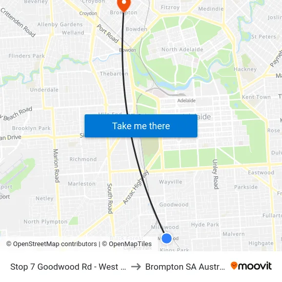 Stop 7 Goodwood Rd - West side to Brompton SA Australia map