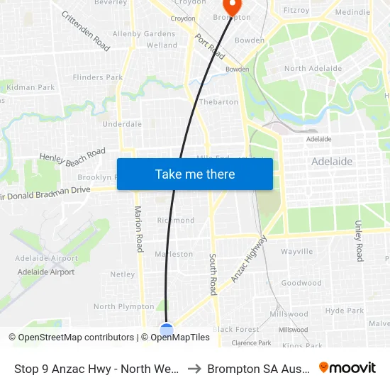 Stop 9 Anzac Hwy - North West side to Brompton SA Australia map