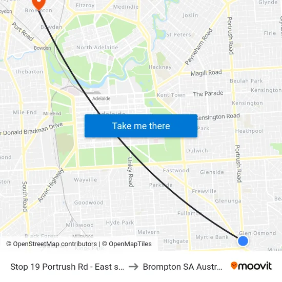 Stop 19 Portrush Rd - East side to Brompton SA Australia map