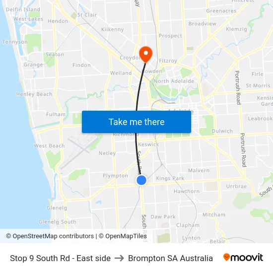 Stop 9 South Rd - East side to Brompton SA Australia map