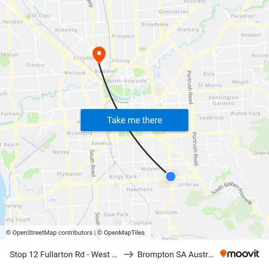 Stop 12 Fullarton Rd - West side to Brompton SA Australia map
