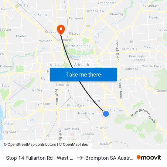 Stop 14 Fullarton Rd - West side to Brompton SA Australia map