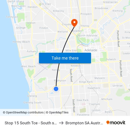 Stop 15 South Tce - South side to Brompton SA Australia map