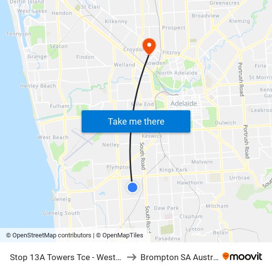 Stop 13A Towers Tce - West side to Brompton SA Australia map