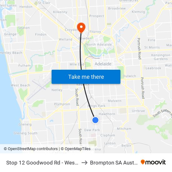 Stop 12 Goodwood Rd - West side to Brompton SA Australia map