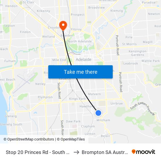 Stop 20 Princes Rd - South side to Brompton SA Australia map