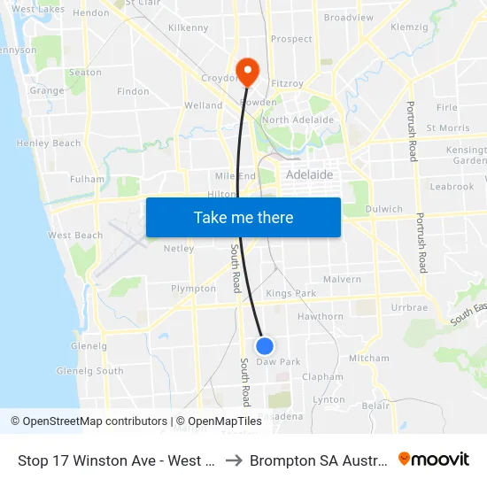 Stop 17 Winston Ave - West side to Brompton SA Australia map