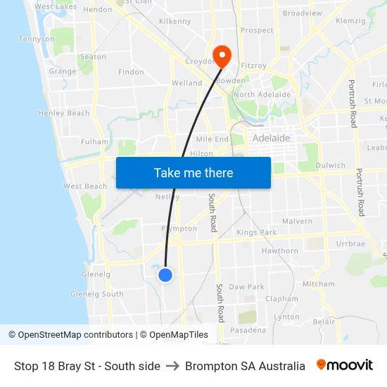 Stop 18 Bray St - South side to Brompton SA Australia map
