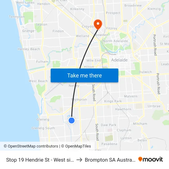 Stop 19 Hendrie St - West side to Brompton SA Australia map