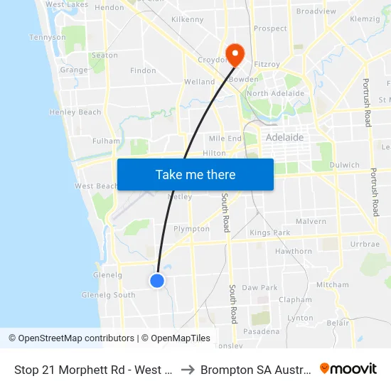 Stop 21 Morphett Rd - West side to Brompton SA Australia map