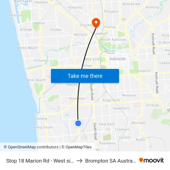 Stop 18 Marion Rd - West side to Brompton SA Australia map