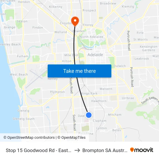 Stop 15 Goodwood Rd - East side to Brompton SA Australia map