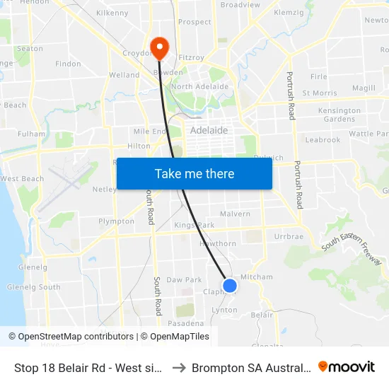 Stop 18 Belair Rd - West side to Brompton SA Australia map