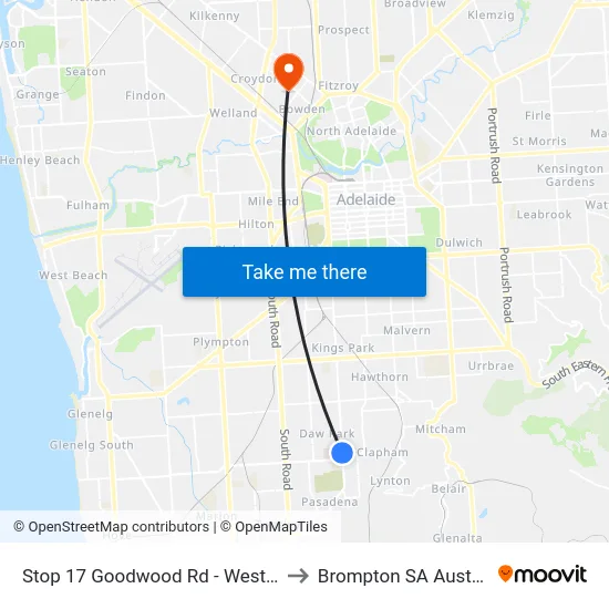 Stop 17 Goodwood Rd - West side to Brompton SA Australia map