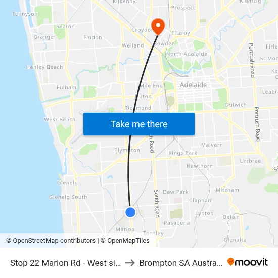 Stop 22 Marion Rd - West side to Brompton SA Australia map