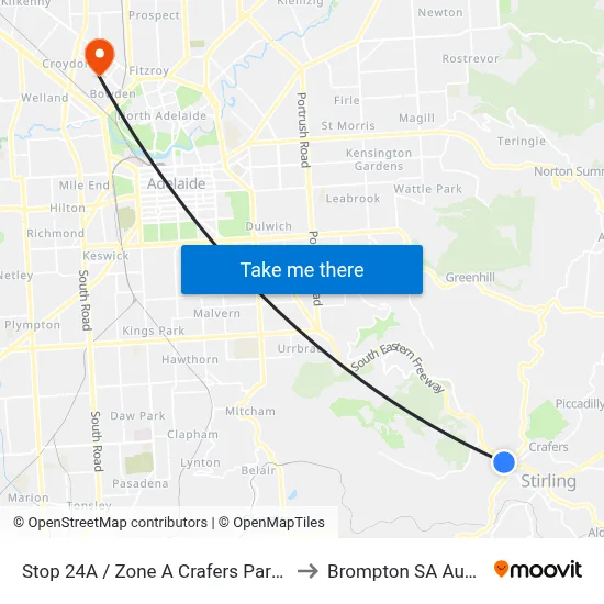 Stop 24A / Zone A Crafers Park N Ride to Brompton SA Australia map
