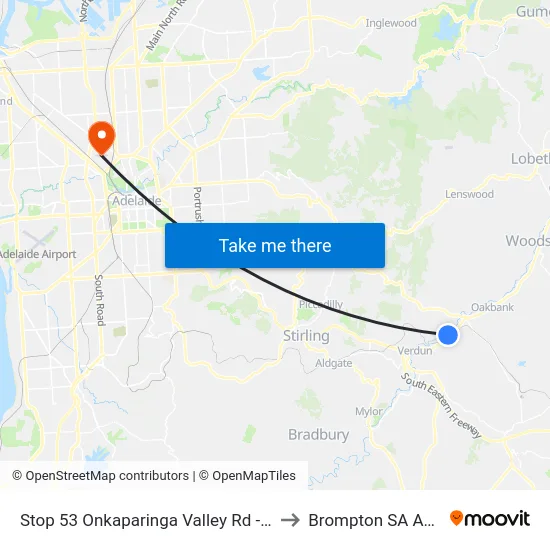 Stop 53 Onkaparinga Valley Rd - South side to Brompton SA Australia map