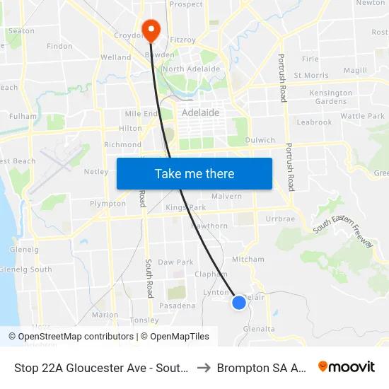 Stop 22A Gloucester Ave - South East side to Brompton SA Australia map