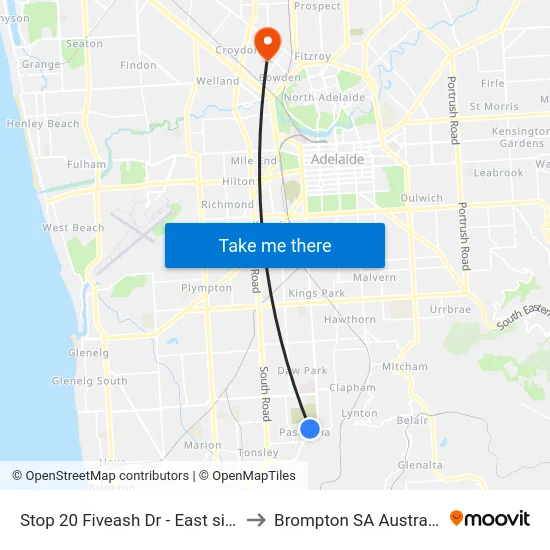 Stop 20 Fiveash Dr - East side to Brompton SA Australia map