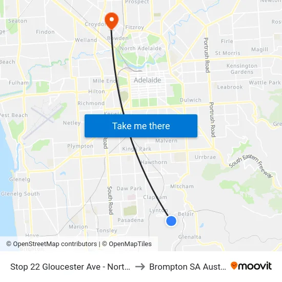 Stop 22 Gloucester Ave - North side to Brompton SA Australia map