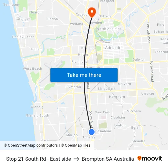 Stop 21 South Rd - East side to Brompton SA Australia map