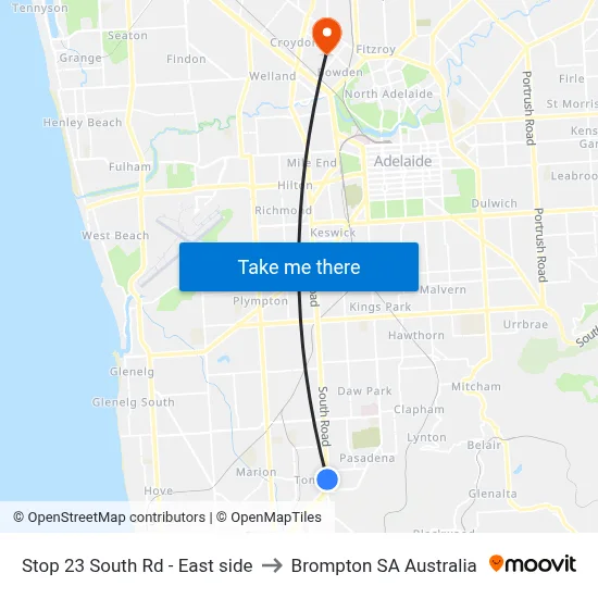 Stop 23 South Rd - East side to Brompton SA Australia map