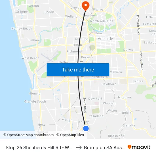 Stop 26 Shepherds Hill Rd - West side to Brompton SA Australia map
