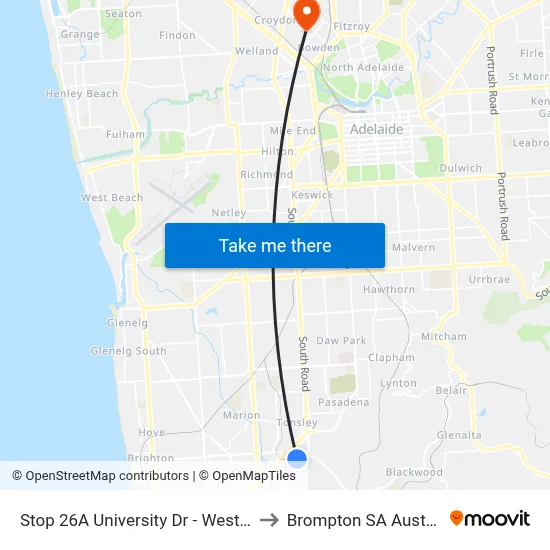 Stop 26A University Dr - West side to Brompton SA Australia map