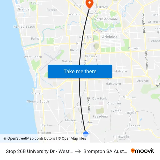 Stop 26B University Dr - West side to Brompton SA Australia map