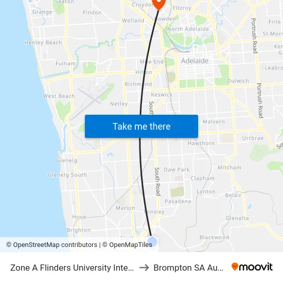 Zone A Flinders University Interchange to Brompton SA Australia map