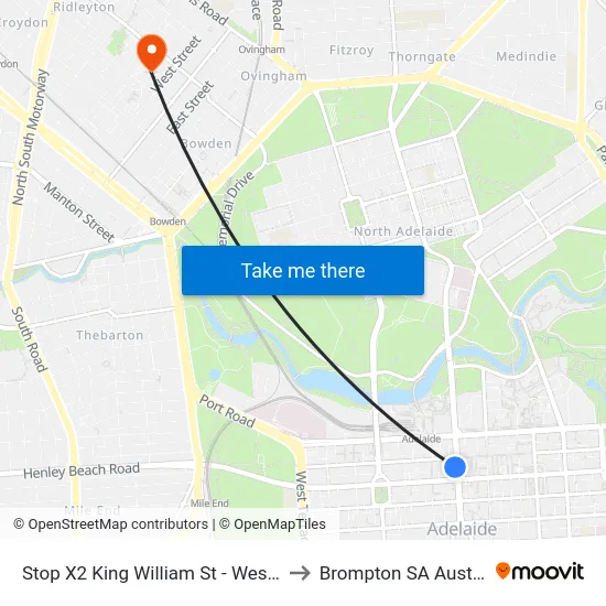 Stop X2 King William St - West side to Brompton SA Australia map