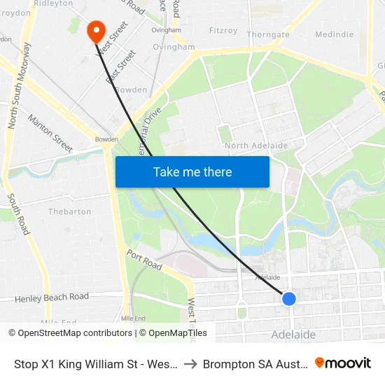Stop X1 King William St - West side to Brompton SA Australia map