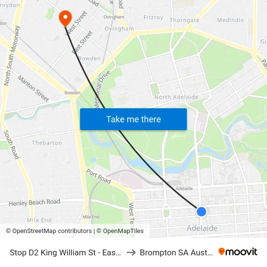 Stop D2 King William St - East side to Brompton SA Australia map