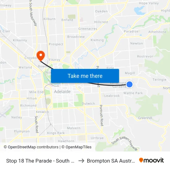 Stop 18 The Parade - South side to Brompton SA Australia map