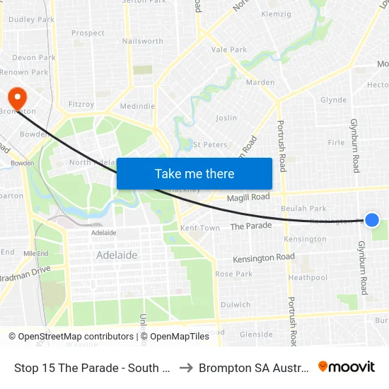 Stop 15 The Parade - South side to Brompton SA Australia map