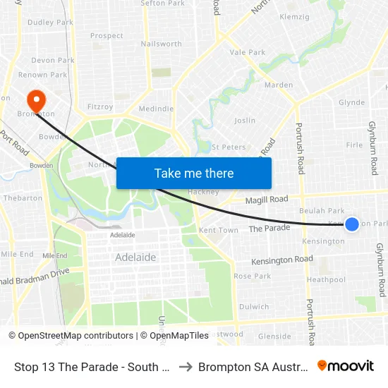 Stop 13 The Parade - South side to Brompton SA Australia map