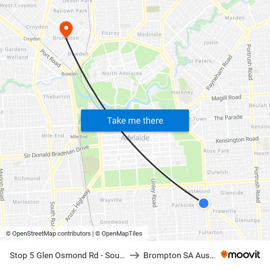Stop 5 Glen Osmond Rd - South side to Brompton SA Australia map