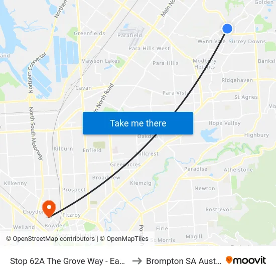 Stop 62A The Grove Way - East side to Brompton SA Australia map